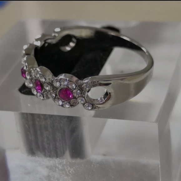 S925 SIMULATED OVAL RUBY & CRYSTAL RING | SIZE 8 - Picture 4 of 14